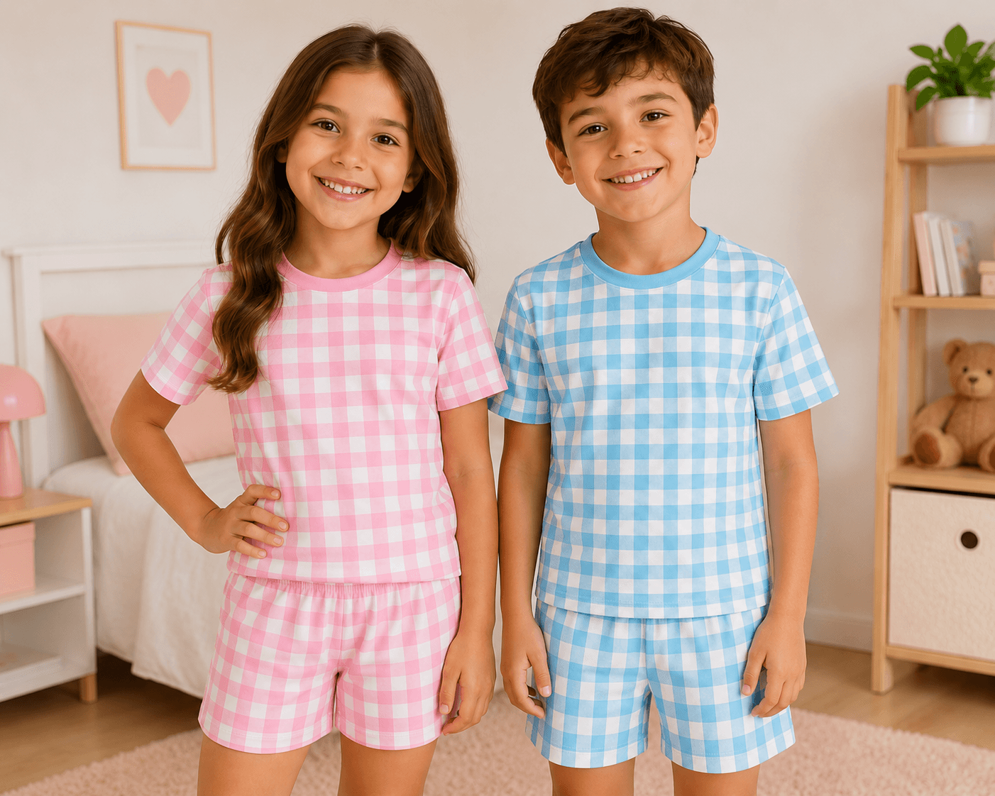 Gingham Style Cotton Shorts Sets – Kids