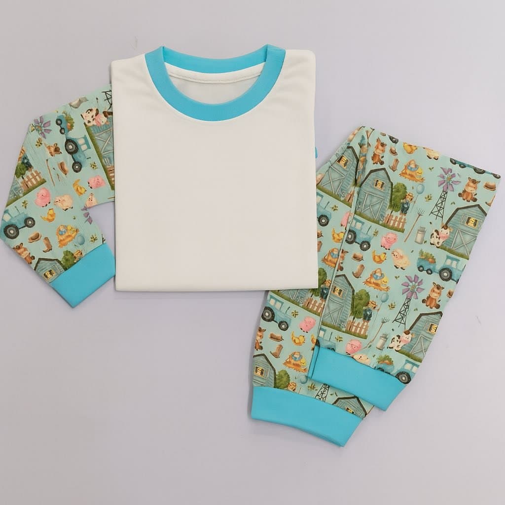 Kids Sublimation PJs – Blue Farm Animals