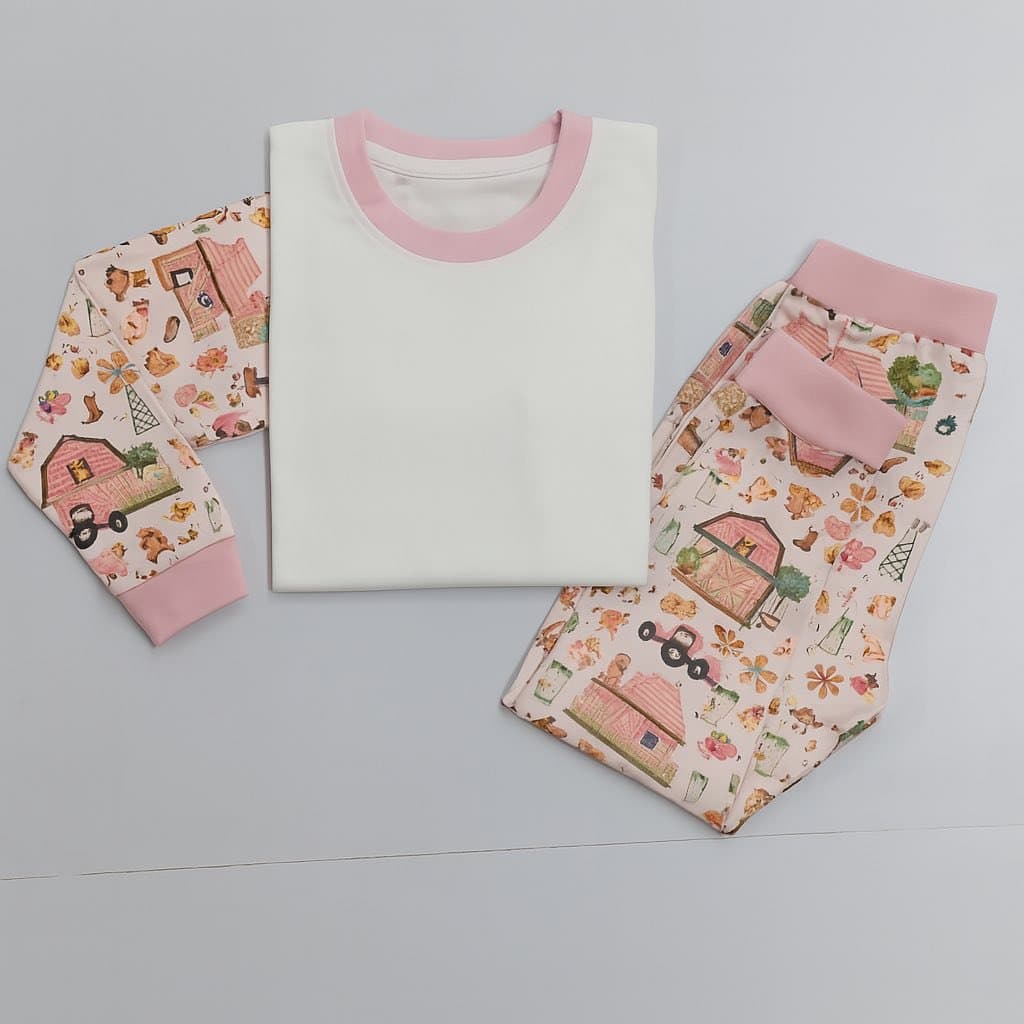 Kids Sublimation PJs – Pink Farm Animals