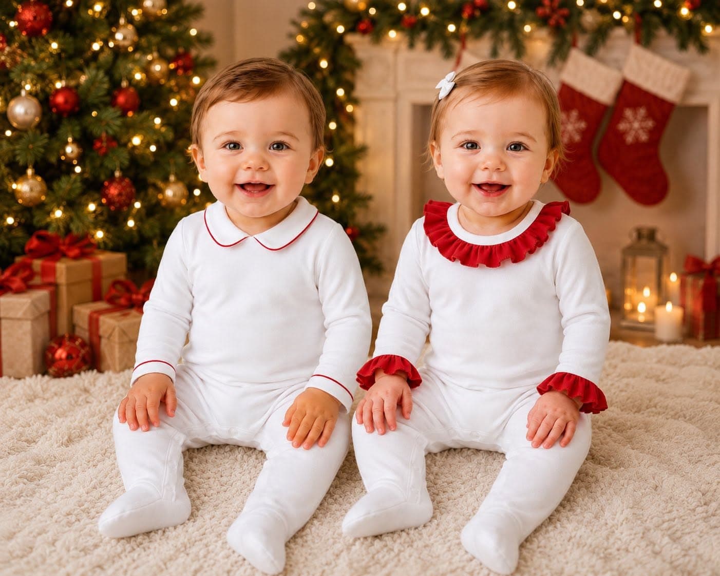 Red Frill Cotton Rompers - Babies (Preorder)